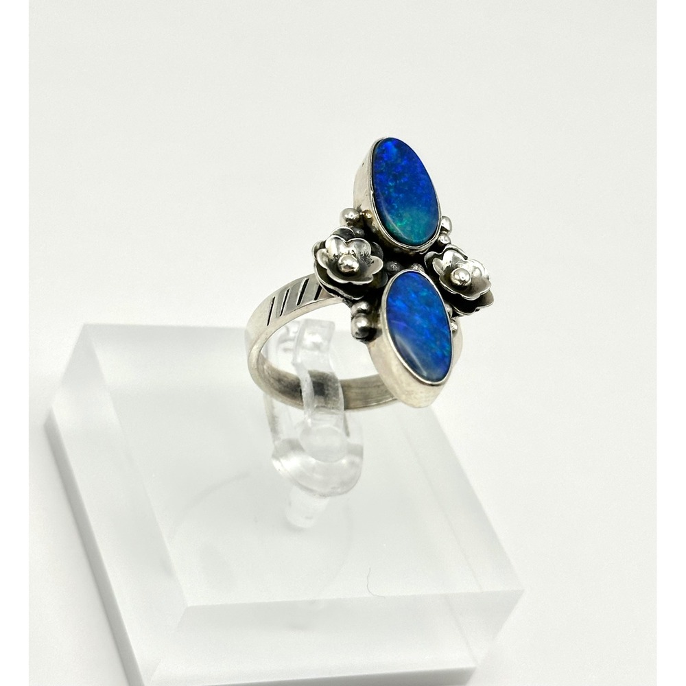 Australian Opal Double Stone Sterling‎ Silver Ring Size 7.5 - Picture 5 of 9